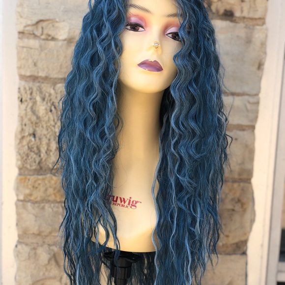 Blue Long Curly Soft Swisslace Lacefront wig - Picture 2 of 16